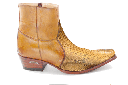 Sendra Boots 5701 Python Mimo Cognac Mens Cowboy Ankle Boots Pointed Toe Bit Slanted Heel Zipper Closure Leather sole