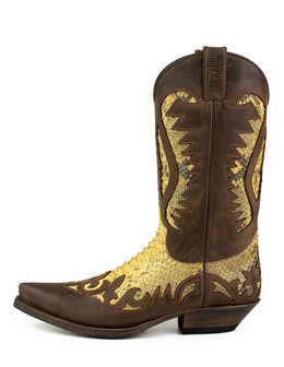 Mayura Boots 2567P Bruin/Camel Zand Python Spitse Cowboy Western Laarzen Schuine Hak Rechte Schacht Treklussen Goodyear Welted 