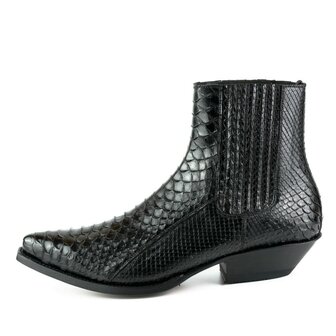 Mayura Boots 2575 Black Python Pointed Western Men&#039;s Ankle Boot Wedge Heel Elastic Closure  Side