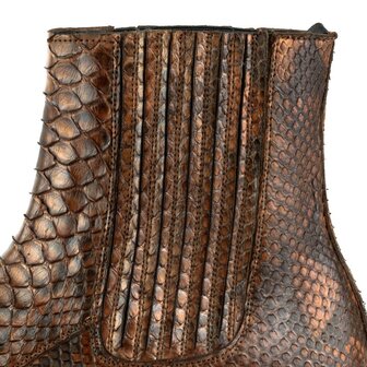 Mayura Boots 2575 Cognac Brown Python Pointed Western Men&#039;s Ankle Boot Wedge Heel Detail Elastic Closure 