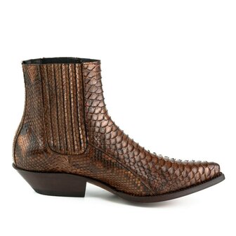 Mayura Boots 2575 Cognac Brown Python Pointed Western Men&#039;s Ankle Boot Wedge Heel Elastic Closure Side View