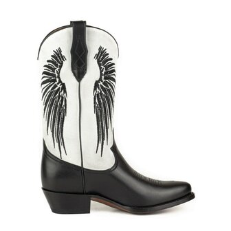 Mayura Boots WINGS 2666 Black White  Women&#039;s Western Boots Ornamental Stitching Pointed Nose Sloping Heel Smooth And Sue