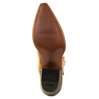 Mayura Boots 2669 Cognac/ Spitse Cowboy Western Line Dance Dames  Creme Geborduurd Laarzen Schuine Hak Echt Leer Borduren Zool