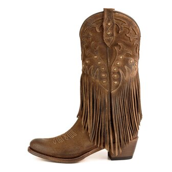 Mayura Boots 2475 Bruin Dames Boho Franjes Western Laarzen Sierstiksel Ronde Neus Schuine Hak Suede Leer Zijkant