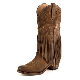 Mayura Boots 2475 Bruin Dames Boho Franjes Western Laarzen Sierstiksel Ronde Neus Schuine Hak Suede Leer 