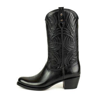 Mayura Boots 2526 Black Ladies Boho Western Boots Ornamental Leaf Stitching Round Nose Sloping Heel Soft Smooth Leather Side