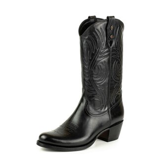 Mayura Boots 2526 Zwart Dames Boho Western Laarzen Sierstiksel Ronde Neus Schuine Hak Glad Leer  overzicht