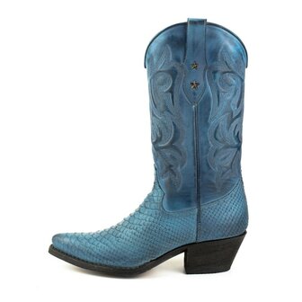 Mayura Boots Alabama 2524 Blauw Dames Westernlaars Pythonprint Spitse Neus 5 cm Hak Hoge Schacht Echt Leer Zijkant