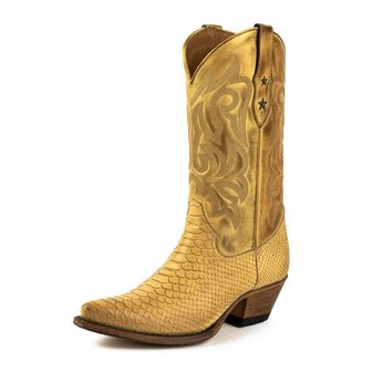 Mayura Boots Alabama 2524 Honey  Sandcolour Women Western Boot Python Print Pointed Toe 5 cm Heel High Shaft Genuine Leather Fr