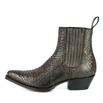 Mayura Boots 2496P Bruin/ Python Dames Western Enkellaarzen Spitse Neus Cowboyhak Elastiek Sluiting Echt Leer Zijaanzicht