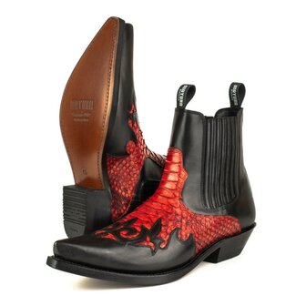 Mayura Boots Rock 2500 Rood/ Spitse Western Heren Enkellaars Python Schuine Hak Elastiek Sluiting Vintage Look Overzicht