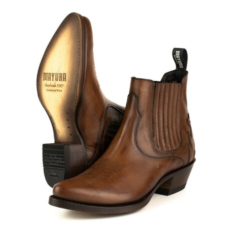 Mayura Boots Marilyn 2487 Hazelnut/ Ladies Cowboy Western Fashion Ankle Boots Pointed Toe Slanting Heel Elastic Closure Genuine Leather