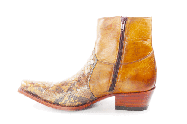 Sendra Boots 5701 Python Mimo Cognac Mens Cowboy Ankle Boots Pointed Toe Bit Slanted Heel Zipper Closure Leather sole