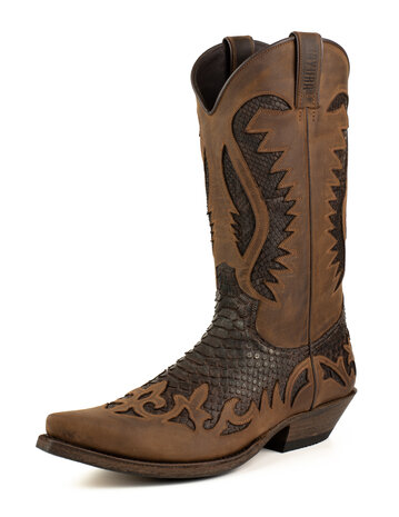 Mayura Boots 2567P Bruin/Donker Bruin Python Spitse Cowboy Western Laarzen Schuine Hak Rechte Schacht Treklussen Goodyear Welte