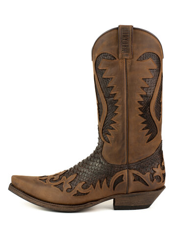 Mayura Boots 2567P Bruin/Donker Bruin Python Spitse Cowboy Western Laarzen Schuine Hak Rechte Schacht Treklussen Goodyear Welte