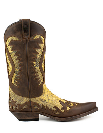 Mayura Boots 2567P Bruin/Camel Zand Python Spitse Cowboy Western Laarzen Schuine Hak Rechte Schacht Treklussen Goodyear Welted 