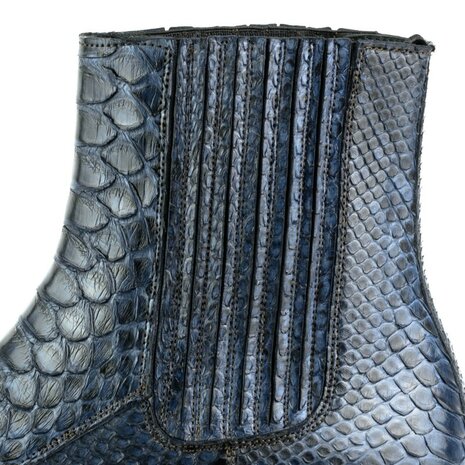 Mayura Boots 2575 Marine Blauw Python Spitse Western Heren Enkellaars Schuine Hak Elastiek Sluiting  Detail Elastieke sluiting