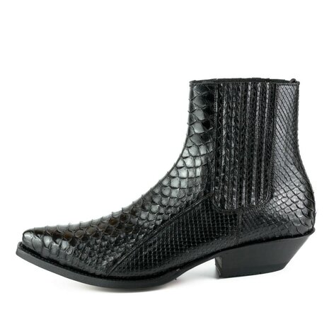 Mayura Boots 2575 Black Python Pointed Western Men's Ankle Boot Wedge Heel Elastic Closure  Side