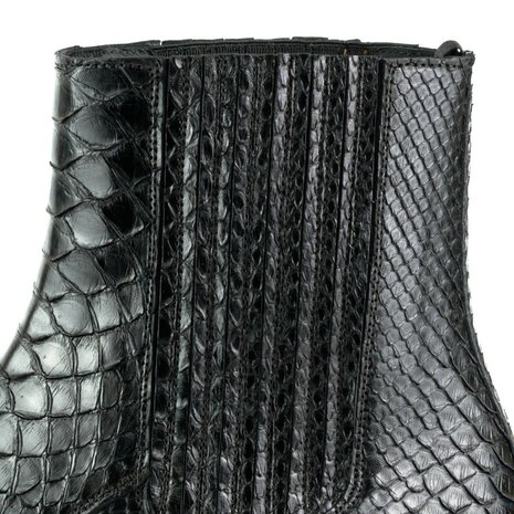 Mayura Boots 2575 Black Python Pointed Western Men's Ankle Boot Wedge Heel Elastic Closure Detail Elastic Instep