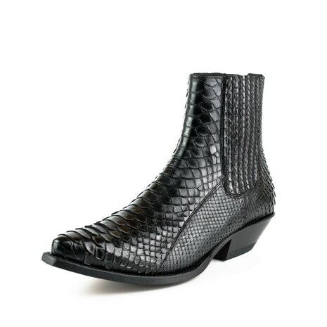 Mayura Boots 2575 Black Python Pointed Western Men's Ankle Boot Wedge Heel Elastic Closure Overview