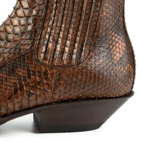 Mayura Boots 2575 Cognac Brown Python Pointed Western Men's Ankle Boot Wedge Heel Elastic Closure Detail Heel