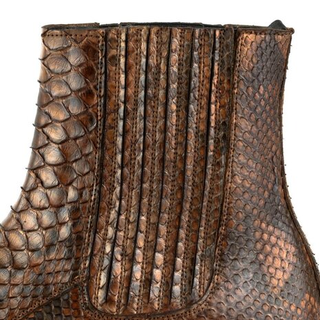 Mayura Boots 2575 Cognac Brown Python Pointed Western Men's Ankle Boot Wedge Heel Detail Elastic Closure 