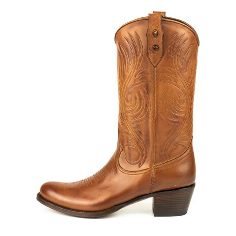 Mayura Boots 2526 Hazelnoot Bruin Dames Boho Western Laarzen Blad Motief Sierstiksel Ronde Neus Schuine Hak Glad Leer  Zijaanzi