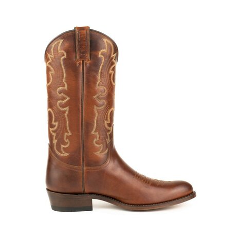 Mayura Boots 2627 Kastanje Bruin Cowboy Western Casual Line Dance Heren Laarzen Semi Cubaanse Hak Echt Leer Ronde Neus Zijkant