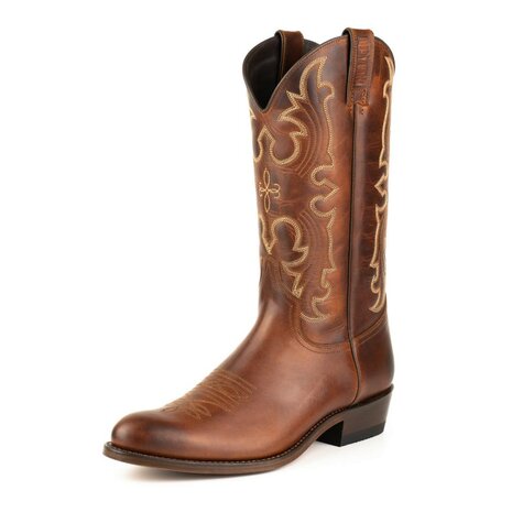 Mayura Boots 2627 Kastanje Bruin Cowboy Western Casual Line Dance Heren Laarzen Semi Cubaanse Hak Echt Leer Ronde neus Overzich