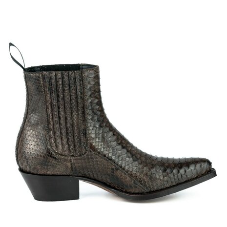 Mayura Boots 2496P Bruin/ Python Dames Western Enkellaarzen Spitse Neus Cowboyhak Elastiek Sluiting Echt Leer Zijkant