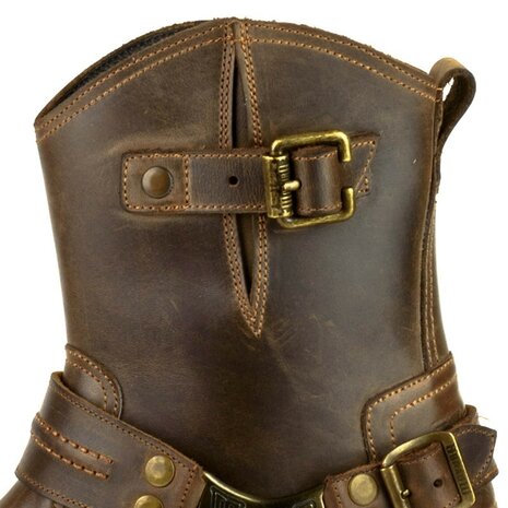 Mayura Boots 05 ARS Bruin/ Biker Western Heren Enkellaars Vierkante Neus Rits Sluiting  Verstelbaar Sierspoor Detail Schacht