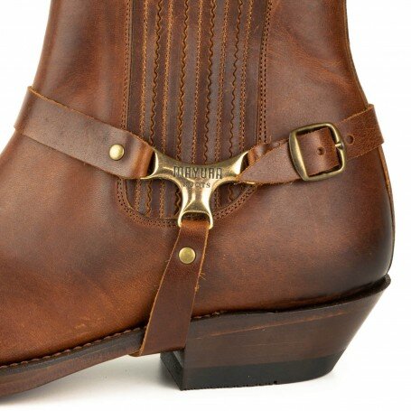 Mayura Boots 24 Kastanje/ Cowboy Western Enkellaars Heren Vierkante Neus Sierspoor Elastiek Sluiting Detail Spoor