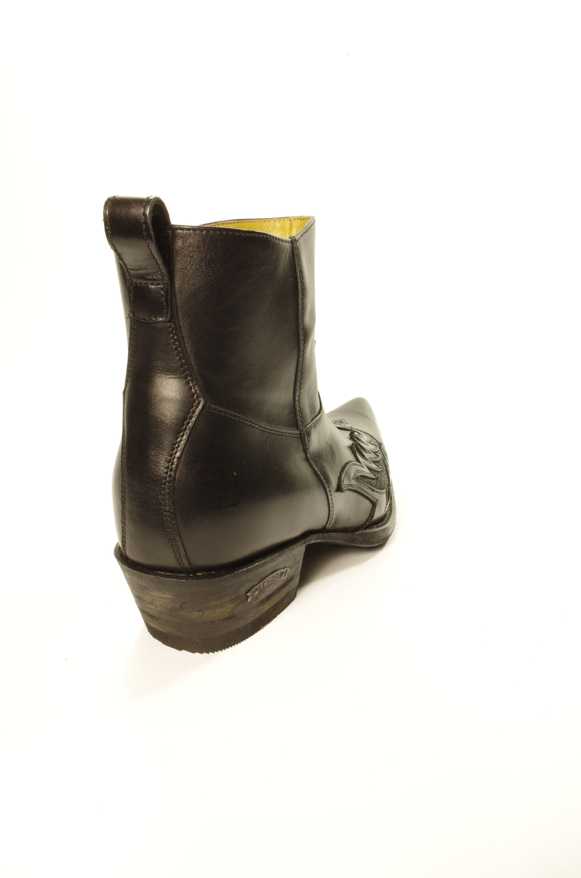 Sendra Boots12185 Javi Black Mens Cowboy Western Ankle Boot Snip Toe Zipper  Closure 